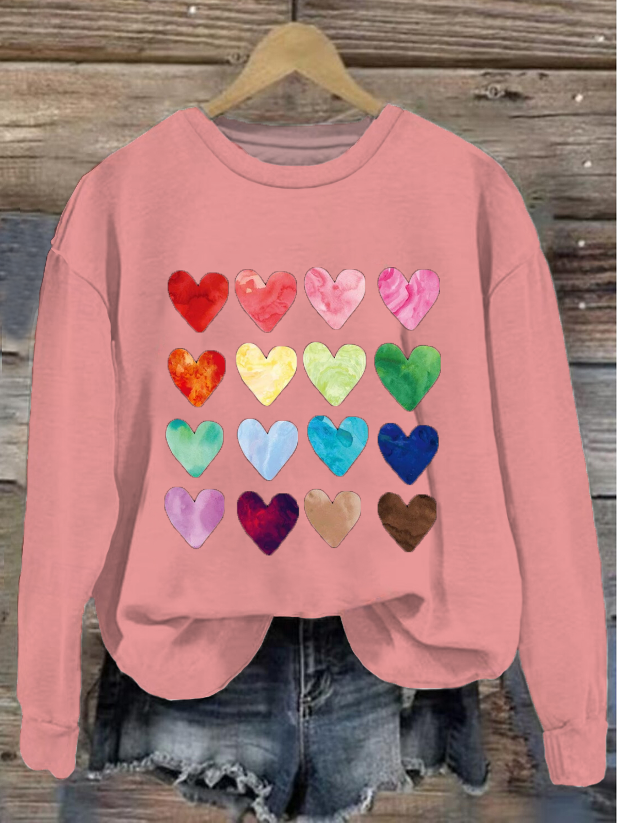 Casual Crew Neck Heart/Cordate Sweatshirt Printing