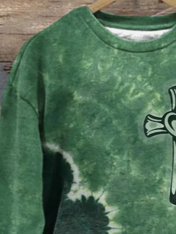 Casual St. Patrick's Day Crew Neck Tie Dye Sweatshirt Printing