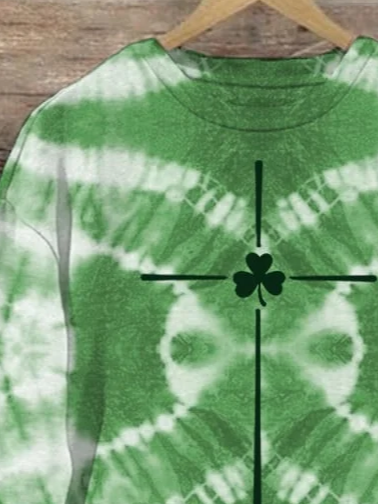 Casual Crew Neck Shamrock Sweatshirt Printing