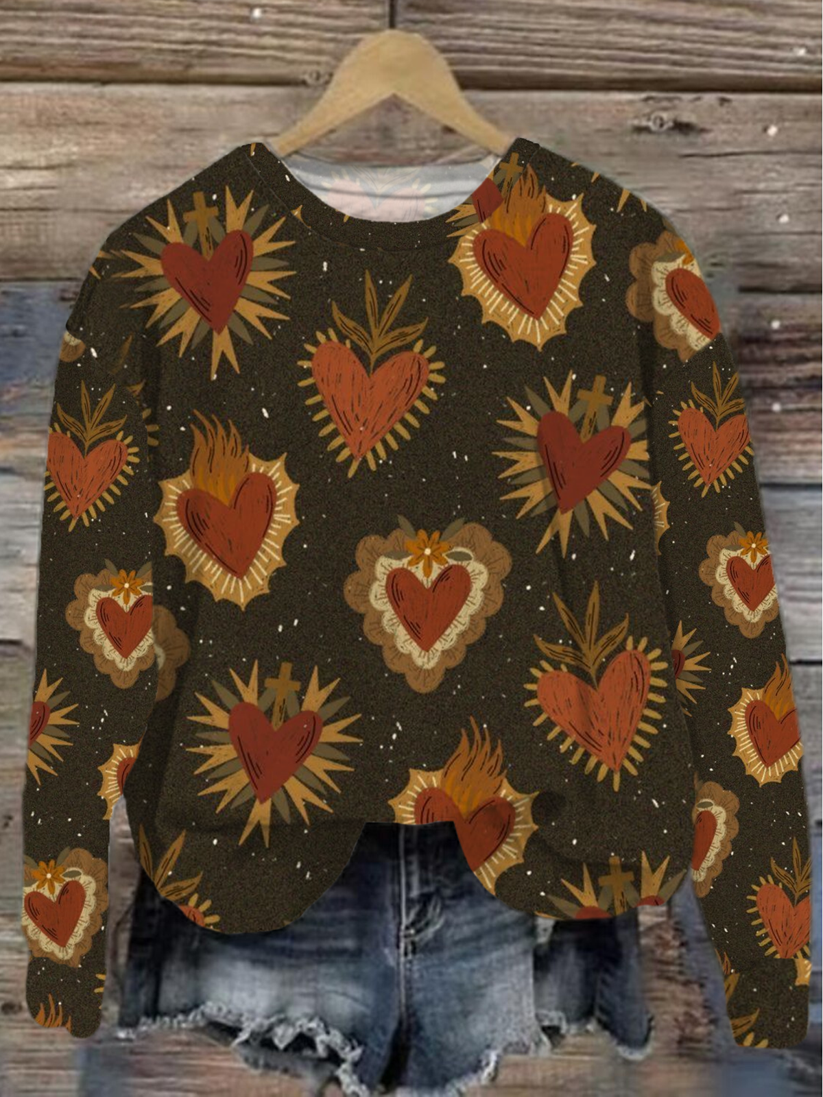 Casual Crew Neck Heart/Cordate Sweatshirt Printing