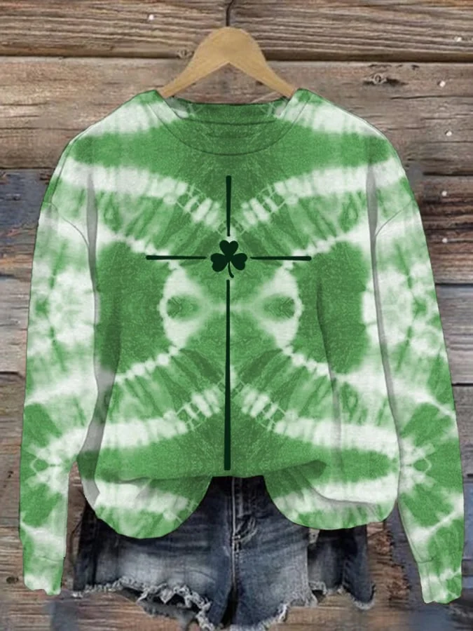 Casual Crew Neck Shamrock Sweatshirt Printing