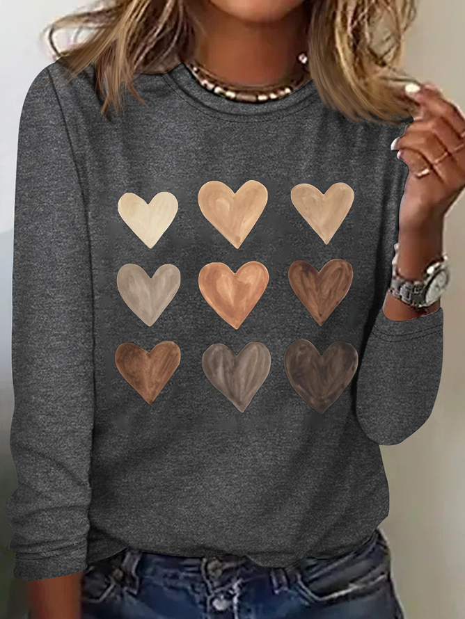 Casual Heart/Cordate Crew Neck Long Sleeve T-shirt