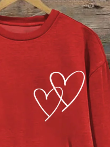 Casual Crew Neck Heart Print Sweatshirt