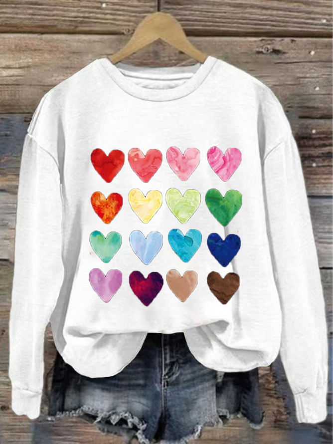 Casual Crew Neck Heart/Cordate Sweatshirt Printing