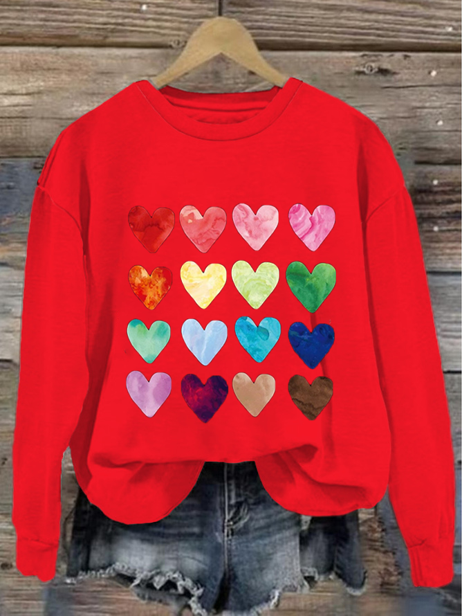 Casual Crew Neck Heart/Cordate Sweatshirt Printing