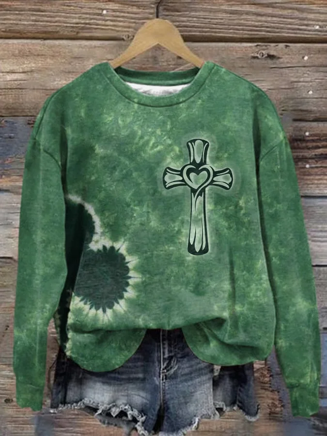 Casual St. Patrick's Day Crew Neck Tie Dye Sweatshirt Printing