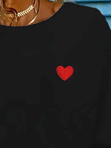 Casual Heart/Cordate Crew Neck Long Sleeve T-shirt