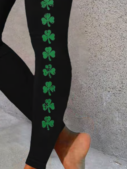 Casual St. Patrick's Day Shamrock Printing Long Leggings