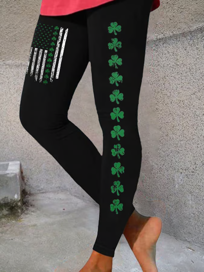 Casual St. Patrick's Day Shamrock Printing Long Leggings