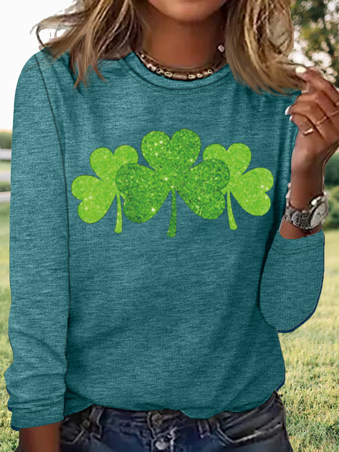 Vintage St. Patrick's Day Shamrock Crew Neck Long Sleeve T-shirt