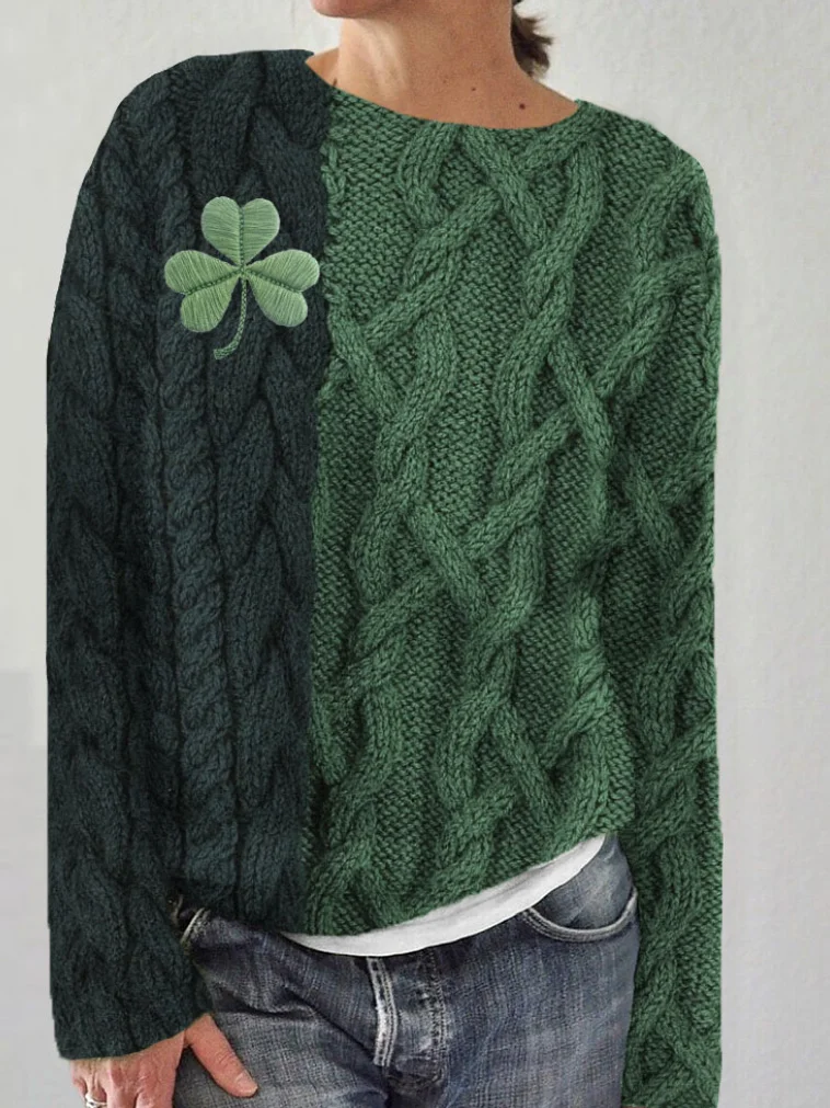 Women St. Patrick's Day Wool/Knitting Animal Long Sleeve Comfy Casual Sweater