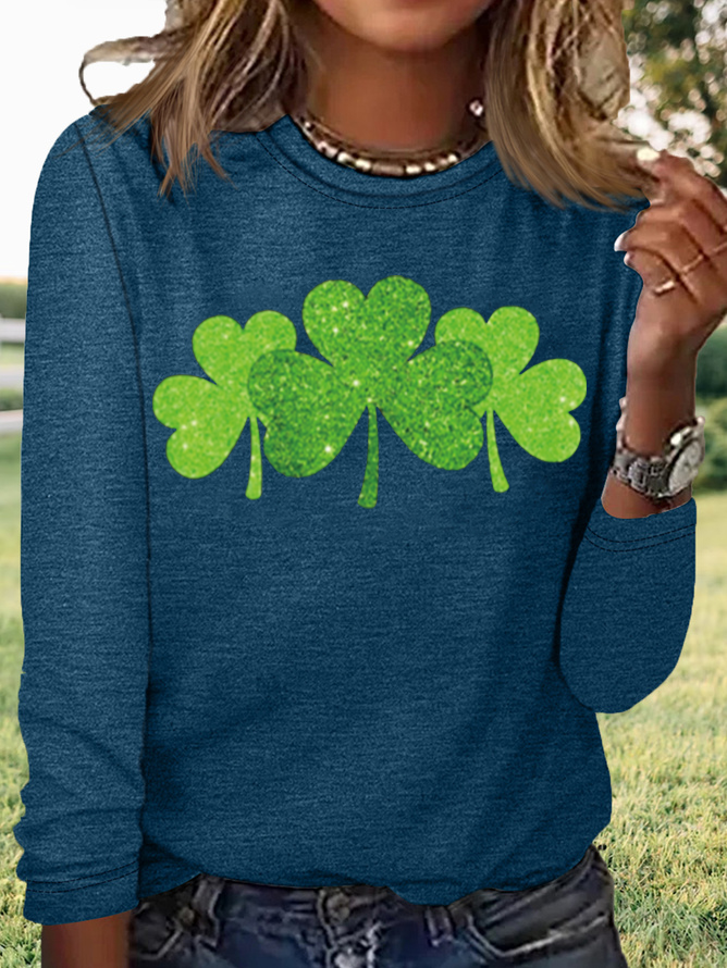 Vintage St. Patrick's Day Shamrock Crew Neck Long Sleeve T-shirt