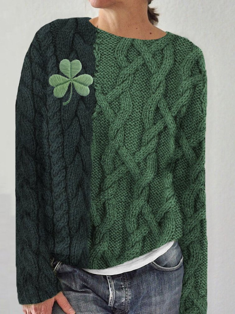 Women St. Patrick's Day Wool/Knitting Animal Long Sleeve Comfy Casual Sweater