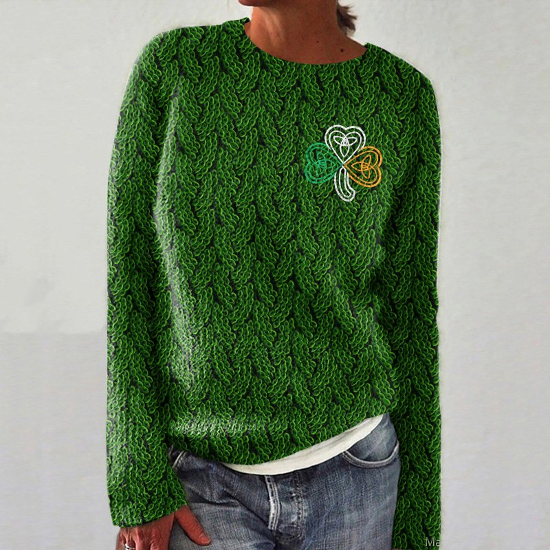 Women St. Patrick's Day Wool/Knitting Animal Long Sleeve Comfy Casual Sweater