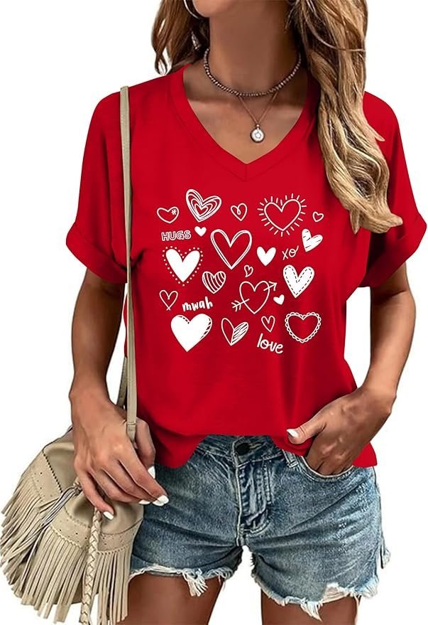 Casual Geometric V Neck Short Sleeve T-shirt