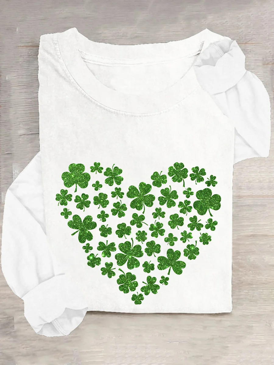 St. Patrick's Day Crew Neck Long Sleeve Heart/Cordate Regular Medium Elasticity Loose Blouse For Women