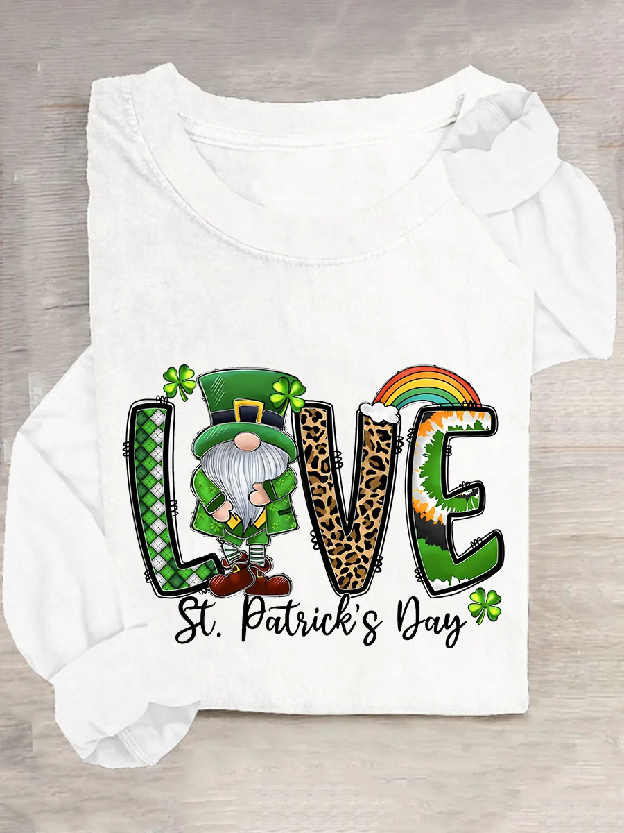 St. Patrick's Day Crew Neck Long Sleeve Text Letters Regular Medium Elasticity Loose Blouse For Women