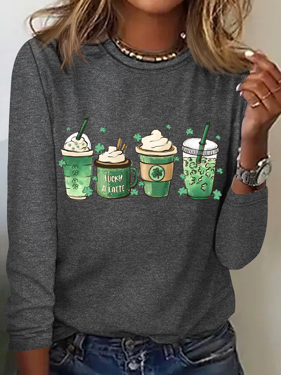 St. Patrick's Day Crew Neck Long Sleeve Cartoon Regular Medium Elasticity Loose Blouse For Women