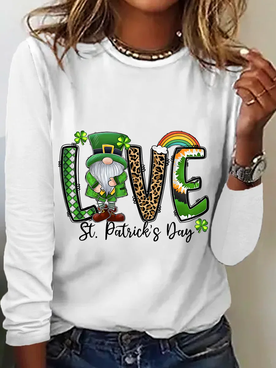 St. Patrick's Day Crew Neck Long Sleeve Text Letters Regular Medium Elasticity Loose Blouse For Women