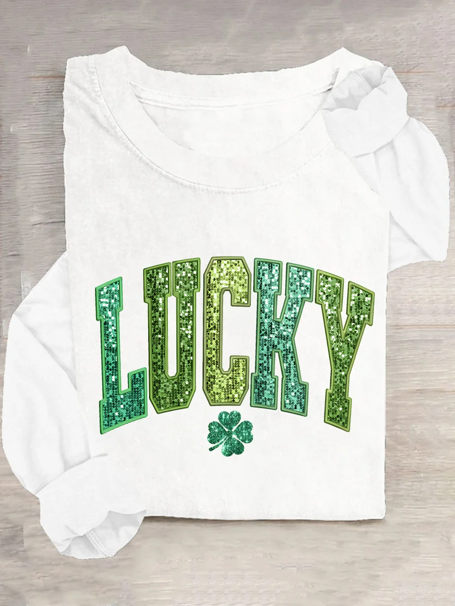 St. Patrick's Day Crew Neck Long Sleeve Text Letters Regular Medium Elasticity Loose Blouse For Women