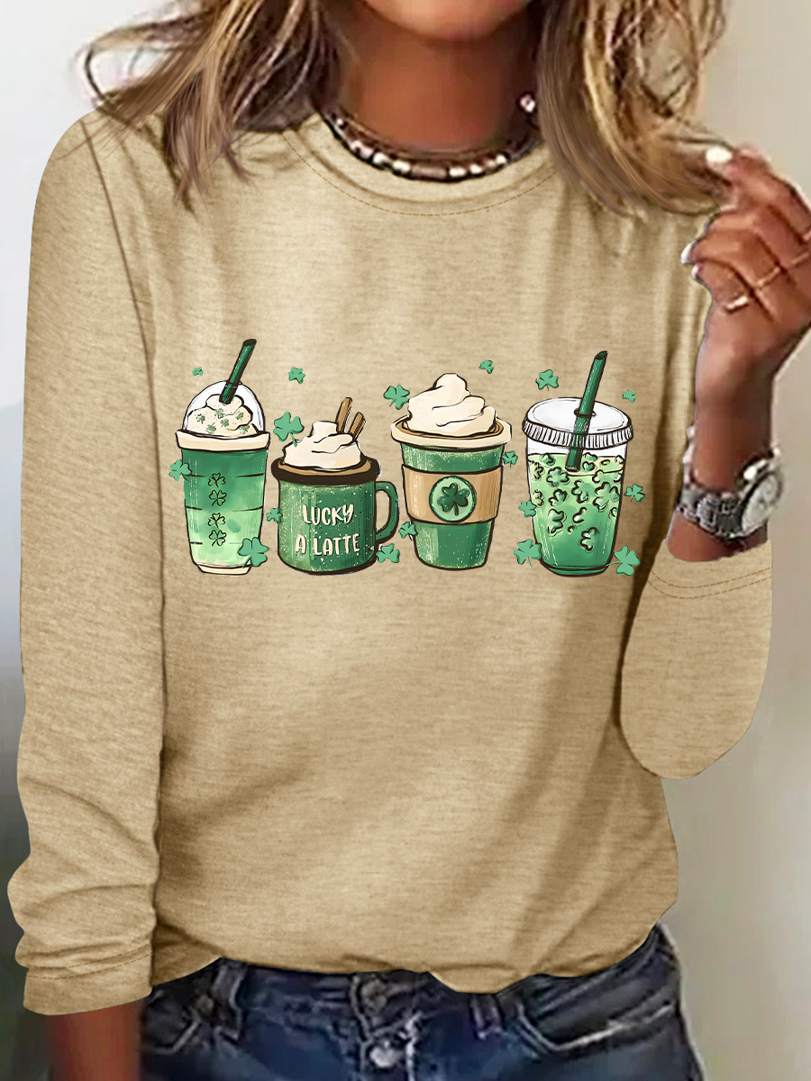 St. Patrick's Day Crew Neck Long Sleeve Cartoon Regular Medium Elasticity Loose Blouse For Women