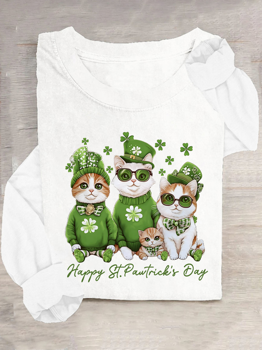 St. Patrick's Day Crew Neck Long Sleeve Text Letters Regular Medium Elasticity Loose Blouse For Women