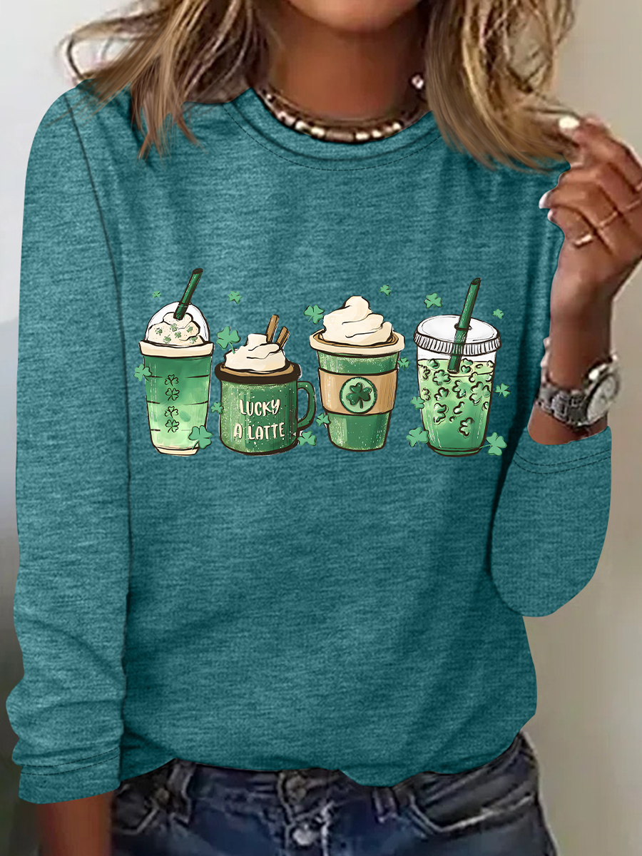 St. Patrick's Day Crew Neck Long Sleeve Cartoon Regular Medium Elasticity Loose Blouse For Women