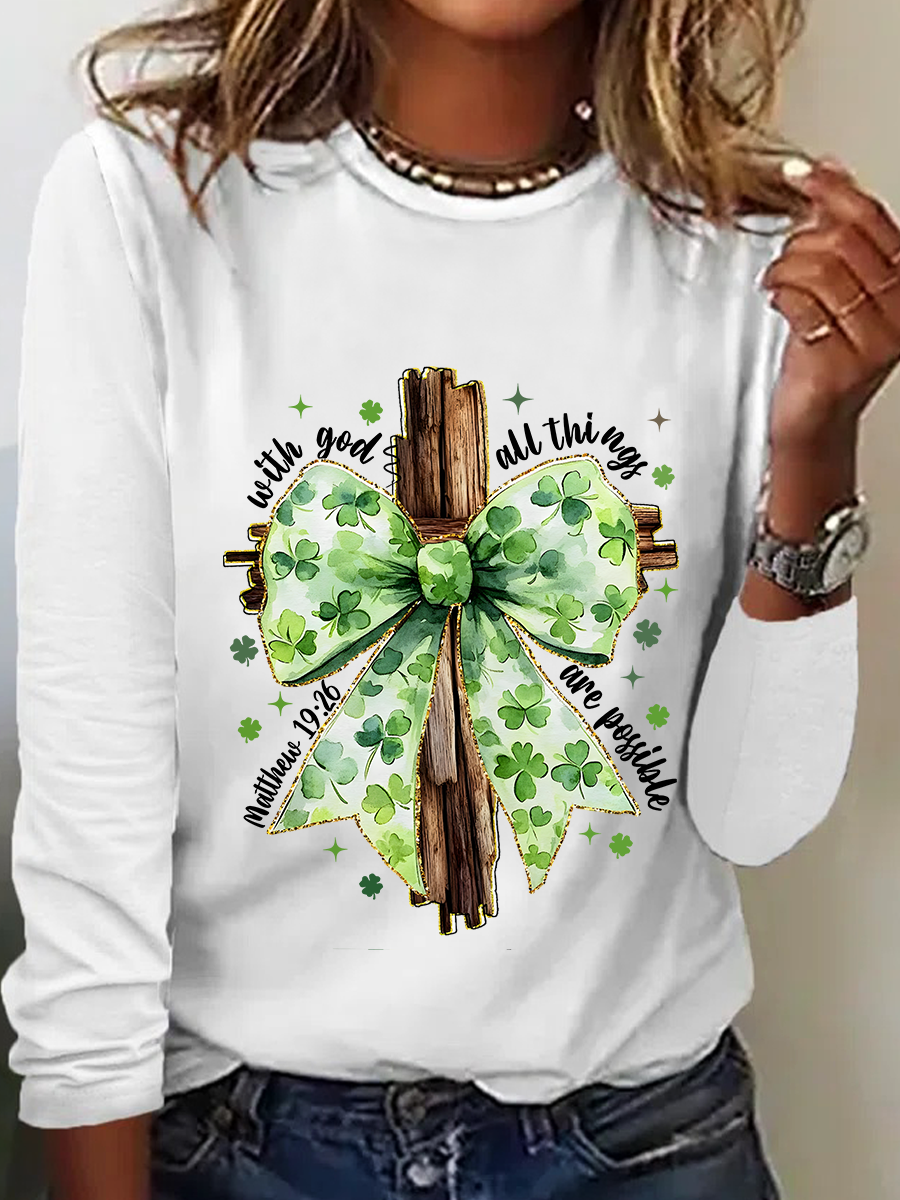 St. Patrick's Day Crew Neck Long Sleeve Text Letters Regular Medium Elasticity Loose Blouse For Women