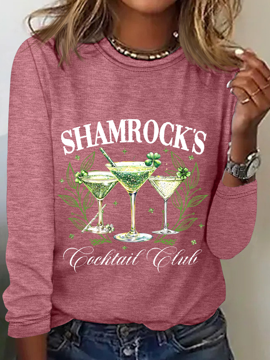 St. Patrick's Day Crew Neck Long Sleeve Text Letters Regular Medium Elasticity Loose Blouse For Women