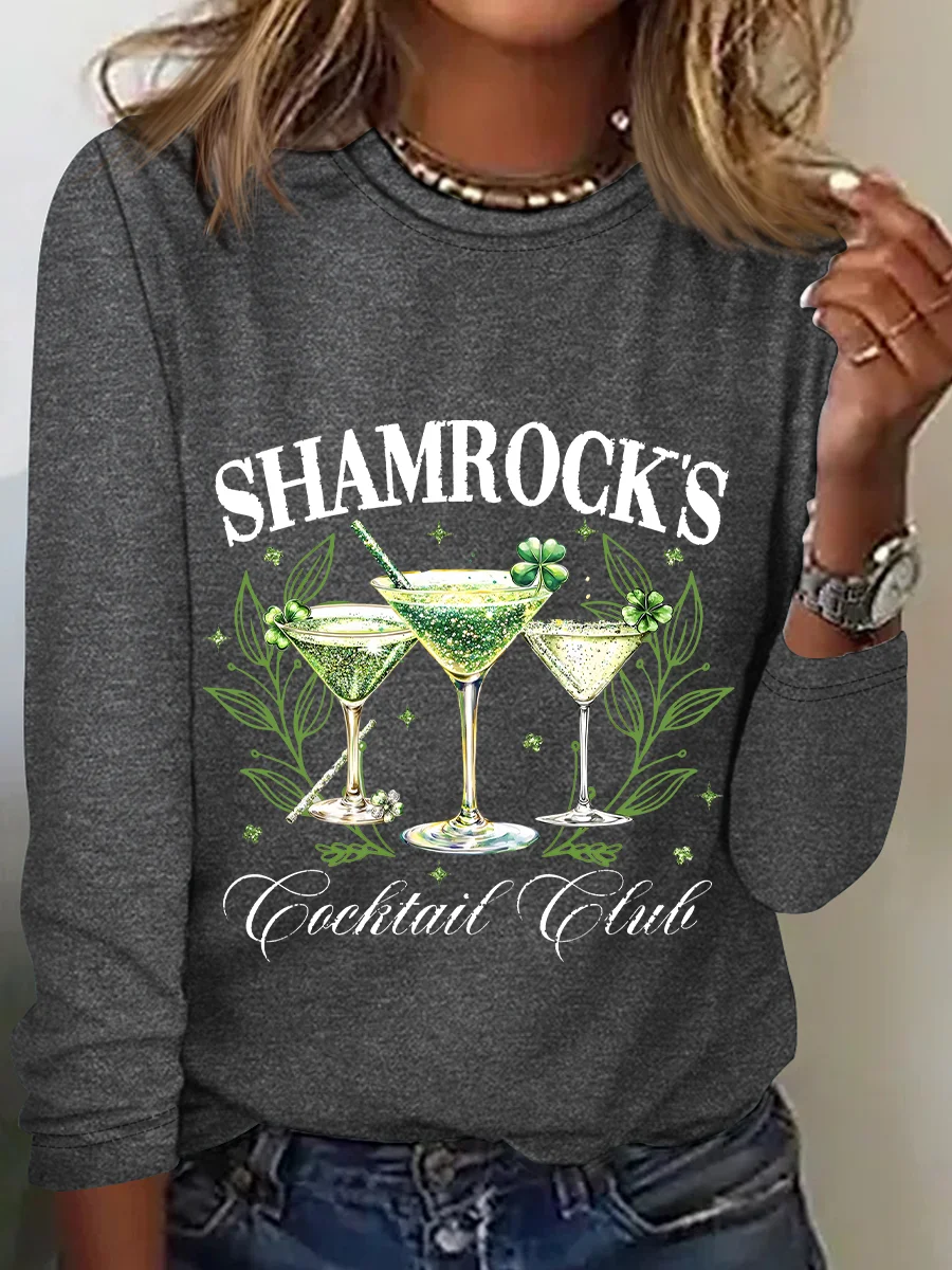 St. Patrick's Day Crew Neck Long Sleeve Text Letters Regular Medium Elasticity Loose Blouse For Women