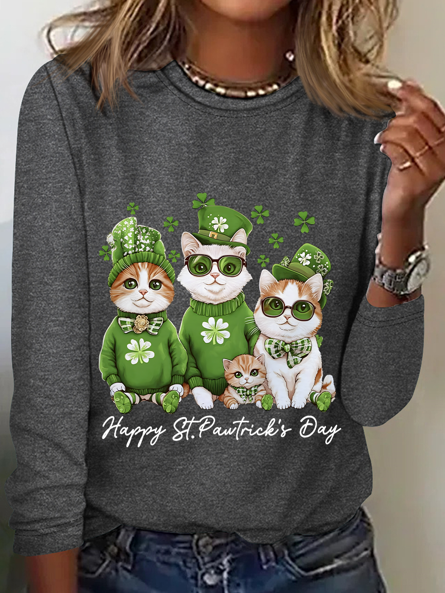 St. Patrick's Day Crew Neck Long Sleeve Text Letters Regular Medium Elasticity Loose Blouse For Women