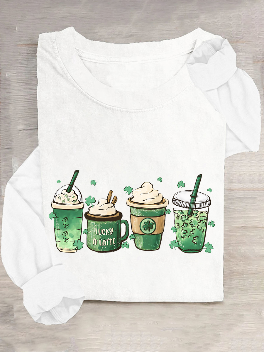 St. Patrick's Day Crew Neck Long Sleeve Cartoon Regular Medium Elasticity Loose Blouse For Women