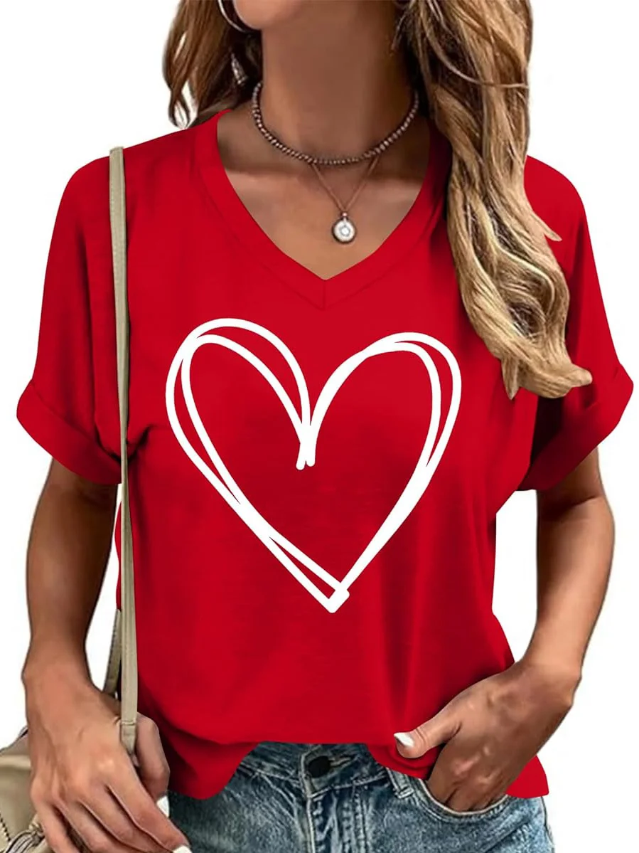 Casual Geometric V Neck Short Sleeve T-shirt