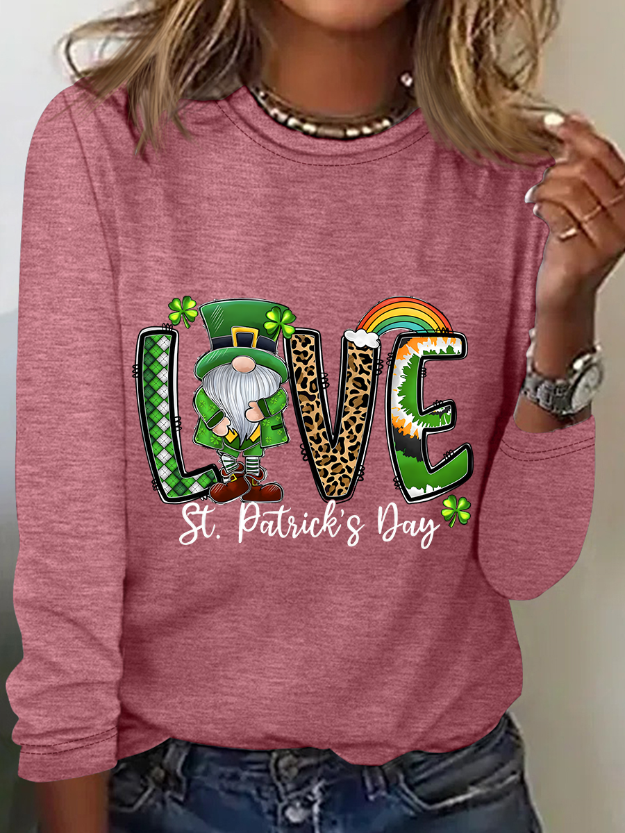 St. Patrick's Day Crew Neck Long Sleeve Text Letters Regular Medium Elasticity Loose Blouse For Women