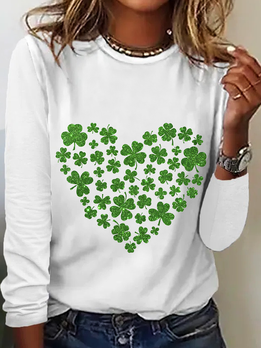 St. Patrick's Day Crew Neck Long Sleeve Heart/Cordate Regular Medium Elasticity Loose Blouse For Women