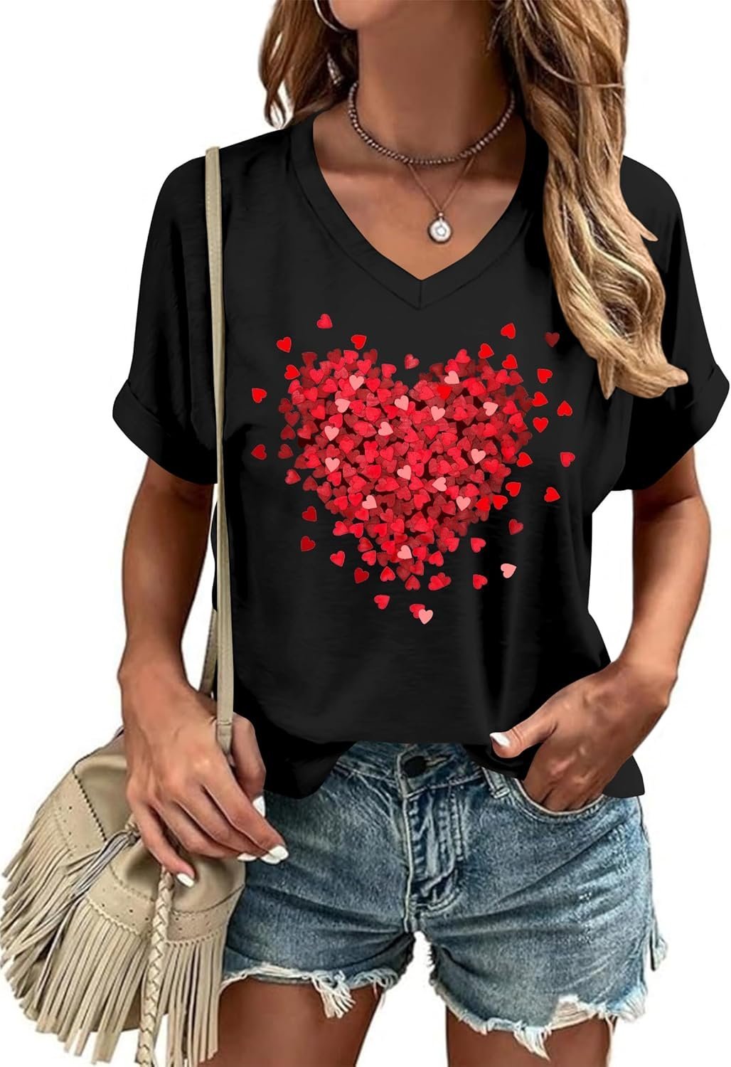 Casual Geometric V Neck Short Sleeve T-shirt