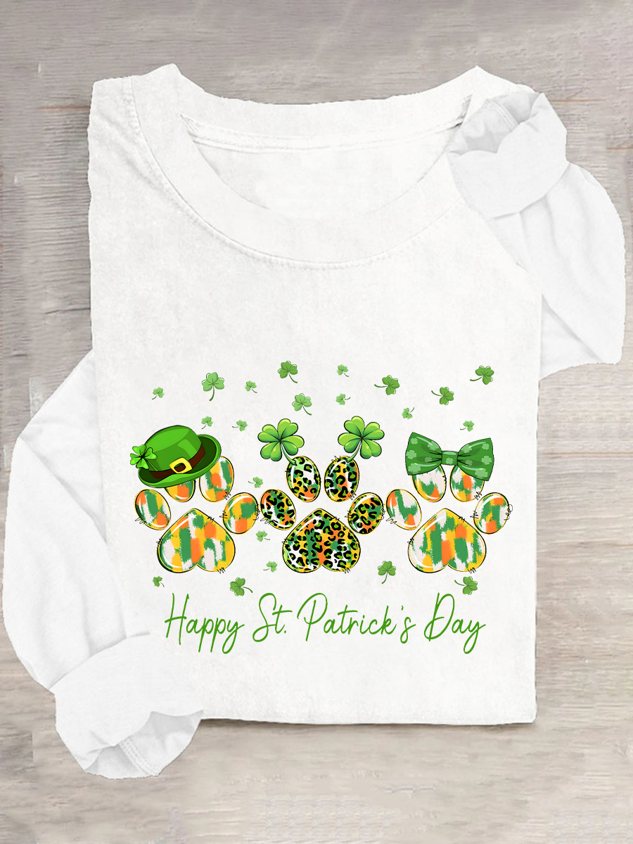 St. Patrick's Day Crew Neck Long Sleeve Text Letters Regular Medium Elasticity Loose Blouse For Women