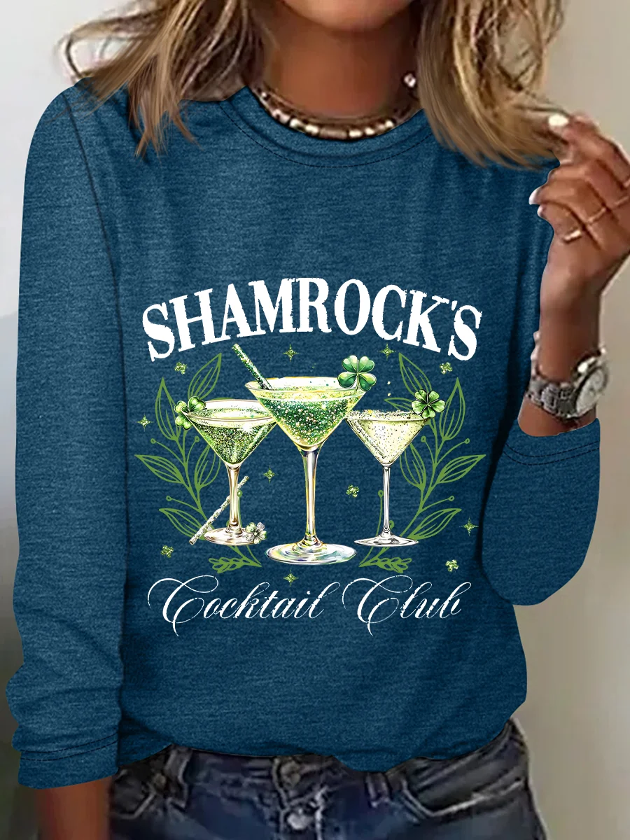 St. Patrick's Day Crew Neck Long Sleeve Text Letters Regular Medium Elasticity Loose Blouse For Women