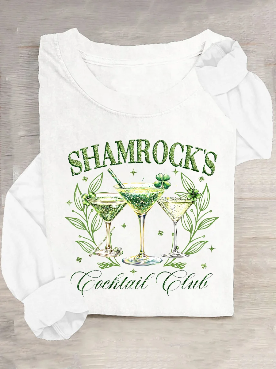 St. Patrick's Day Crew Neck Long Sleeve Text Letters Regular Medium Elasticity Loose Blouse For Women