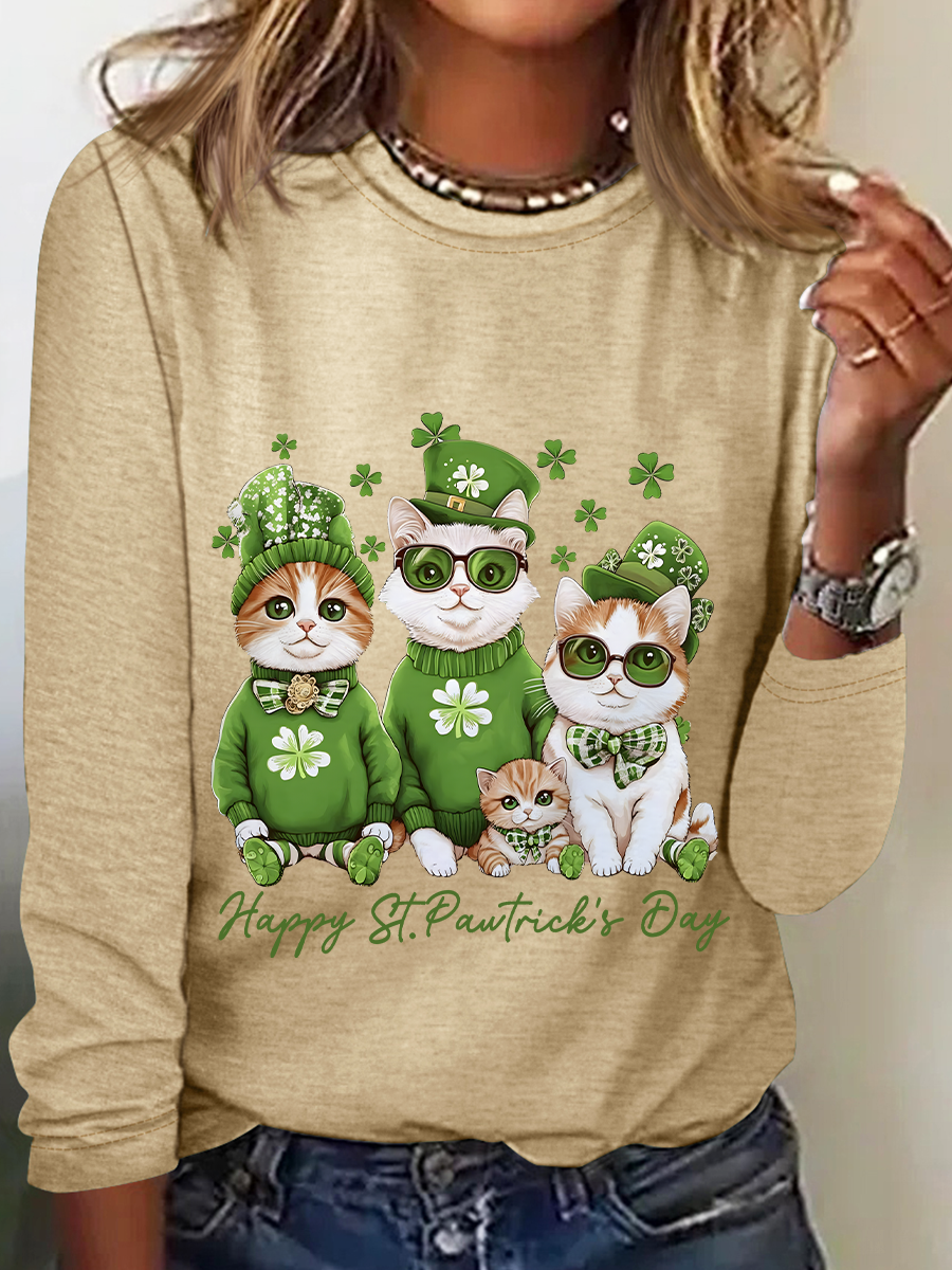 St. Patrick's Day Crew Neck Long Sleeve Text Letters Regular Medium Elasticity Loose Blouse For Women