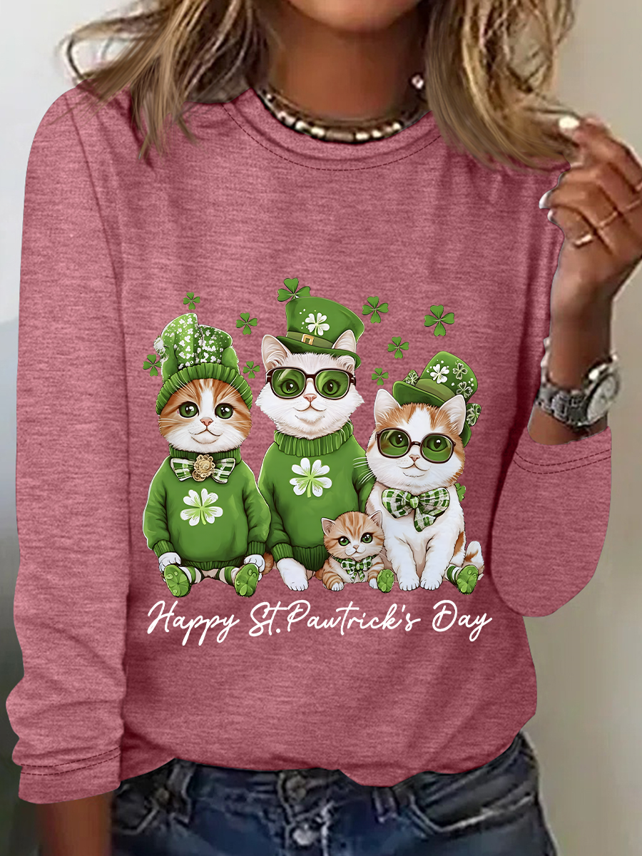 St. Patrick's Day Crew Neck Long Sleeve Text Letters Regular Medium Elasticity Loose Blouse For Women