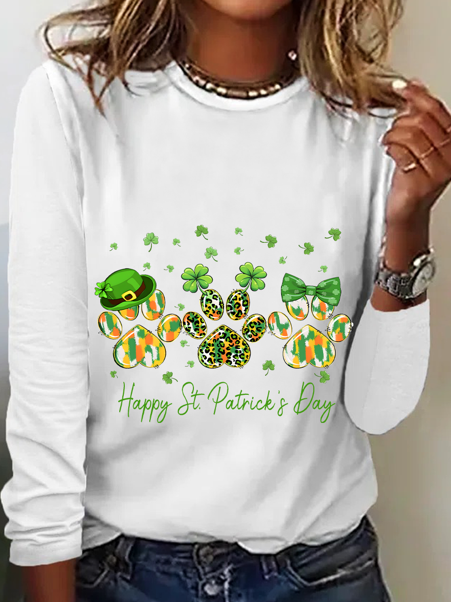 St. Patrick's Day Crew Neck Long Sleeve Text Letters Regular Medium Elasticity Loose Blouse For Women