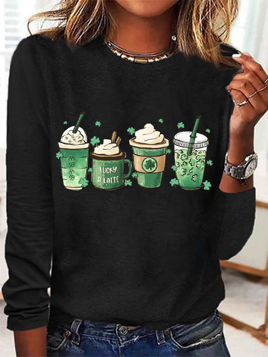 St. Patrick's Day Crew Neck Long Sleeve Cartoon Regular Medium Elasticity Loose Blouse For Women