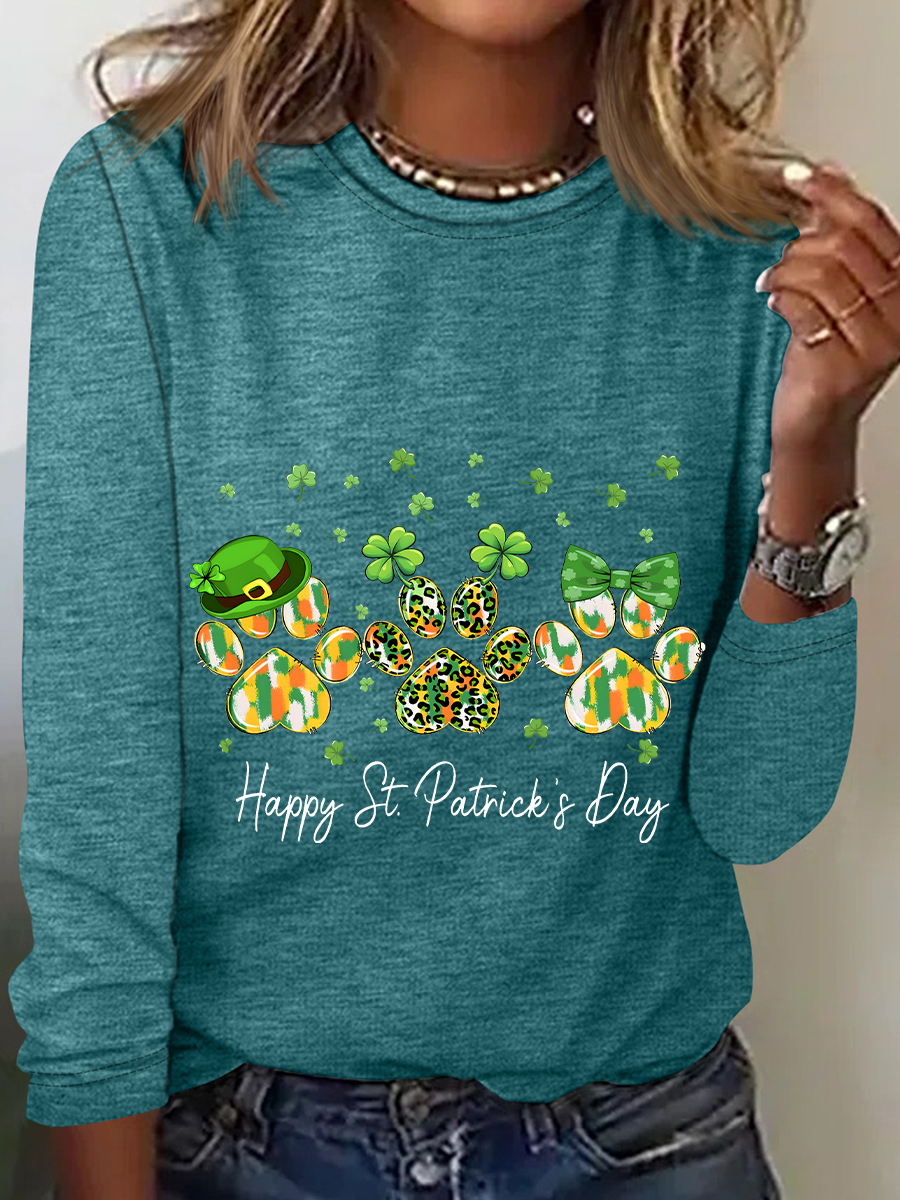 St. Patrick's Day Crew Neck Long Sleeve Text Letters Regular Medium Elasticity Loose Blouse For Women