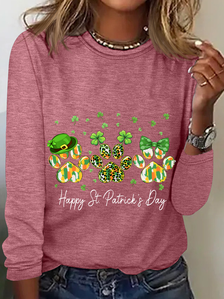 St. Patrick's Day Crew Neck Long Sleeve Text Letters Regular Medium Elasticity Loose Blouse For Women