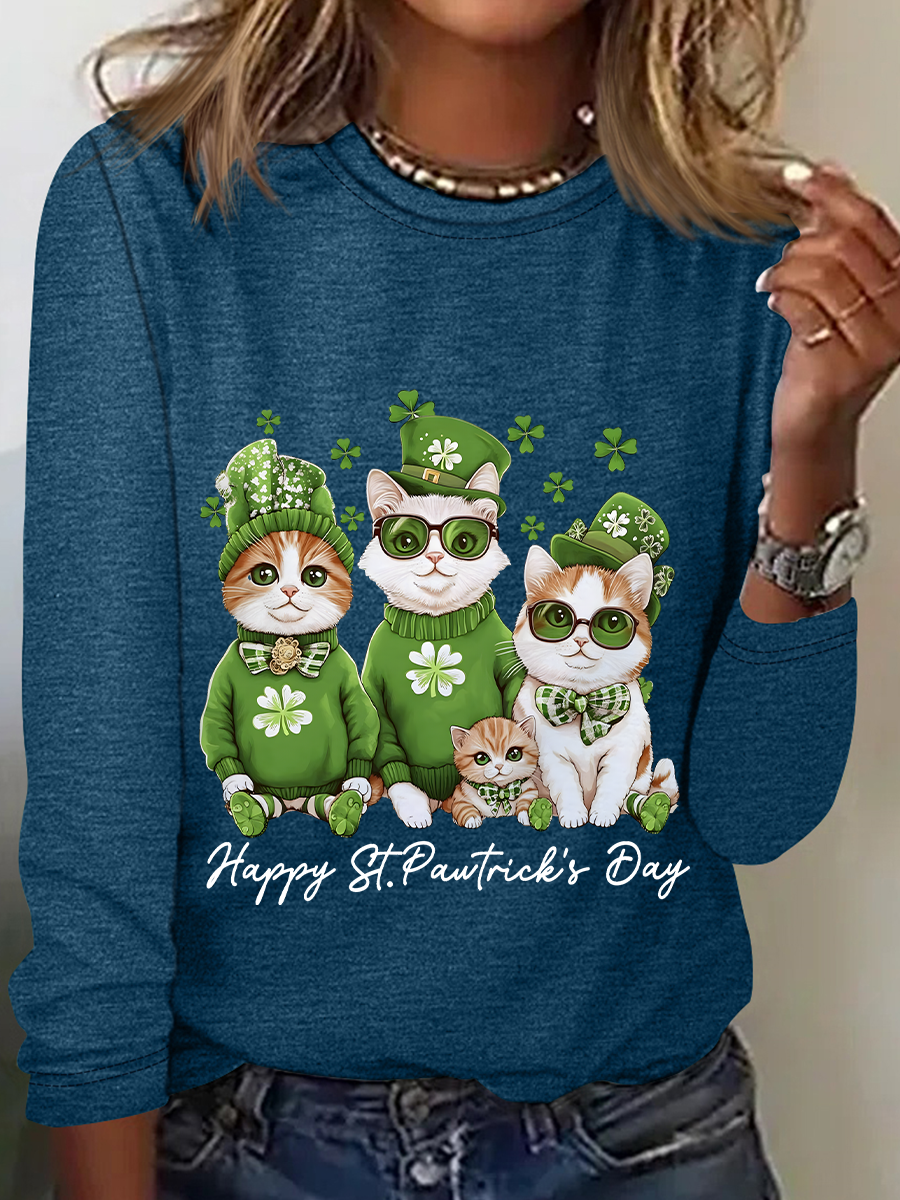 St. Patrick's Day Crew Neck Long Sleeve Text Letters Regular Medium Elasticity Loose Blouse For Women