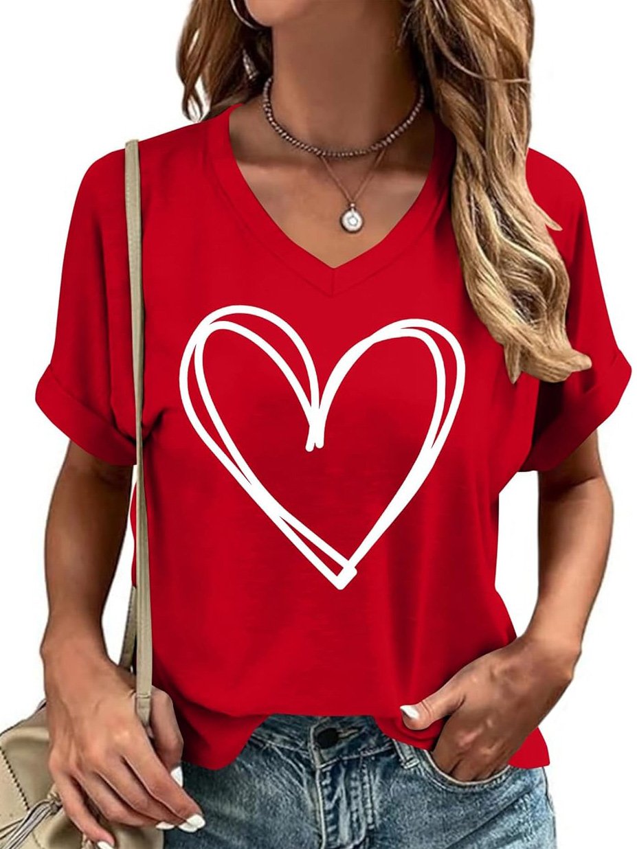 Casual Geometric V Neck Short Sleeve T-shirt