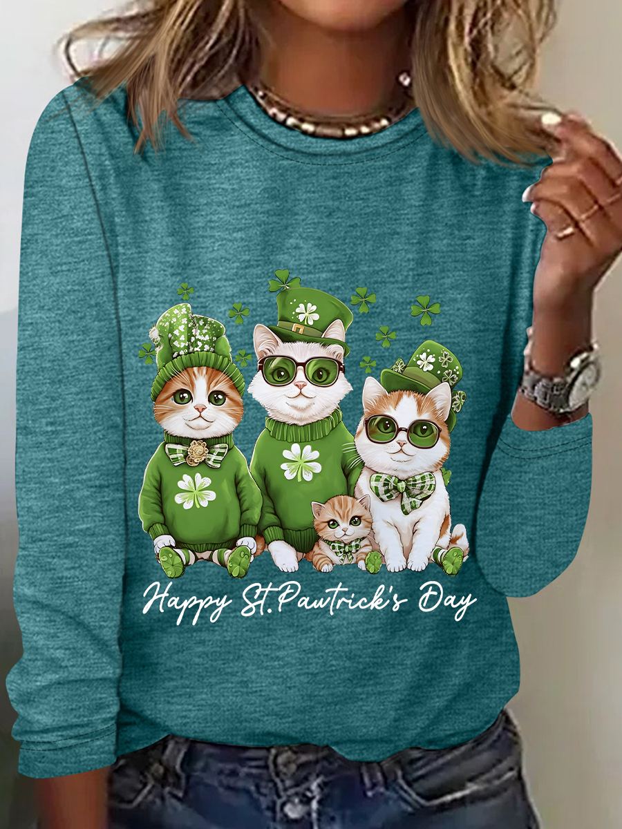 St. Patrick's Day Crew Neck Long Sleeve Text Letters Regular Medium Elasticity Loose Blouse For Women