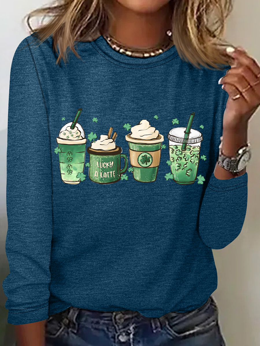 St. Patrick's Day Crew Neck Long Sleeve Cartoon Regular Medium Elasticity Loose Blouse For Women