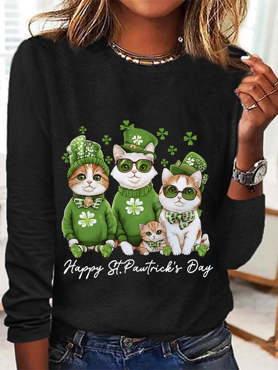 St. Patrick's Day Crew Neck Long Sleeve Text Letters Regular Medium Elasticity Loose Blouse For Women